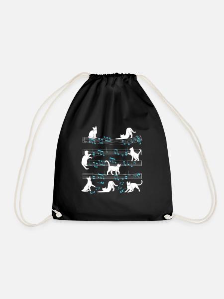 Cats playing with music note cat - Drawstring Bag - black