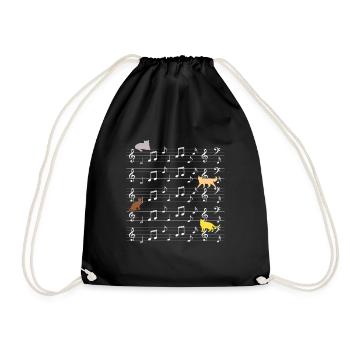 Cats playing with music note cat - Drawstring Bag - black - Front