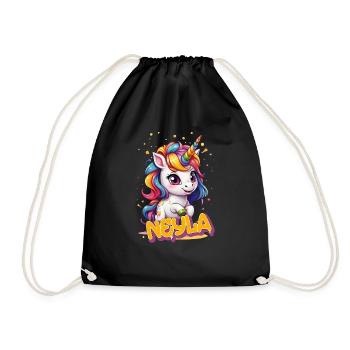 NEYLA - Schöner Mädchen Name mit süßem Einhorn - Turnbeutel - Schwarz - Vorne