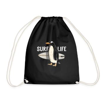 Pinguin Surfen Vintage Surfer Geschenk - Turnbeutel - Schwarz - Vorne