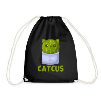 Cat Cactus Succulent Cactus Lover - Drawstring Bag - black - Front