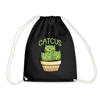 Cat Cactus Succulent Cactus Lover - Drawstring Bag - black - Front