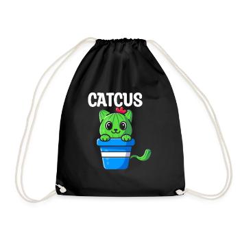 Cat Cactus Succulent Cactus Lover - Drawstring Bag - black - Front