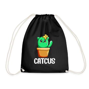 Cat Cactus Succulent Cactus Lover - Drawstring Bag - black - Front