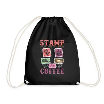 Caffeinated Philatelist: Powered by Coffee & Stamp - Turnbeutel - Schwarz - Vorne