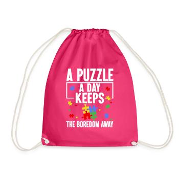 Jigsaw Puzzle Piece Puzzle Lover - Drawstring Bag - fuchsia - Front