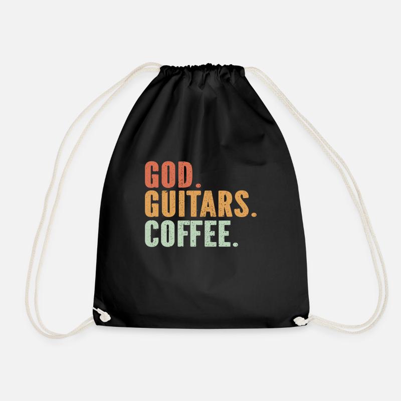 God Guitars Coffee Christian Guitarist - Drawstring Bag - black