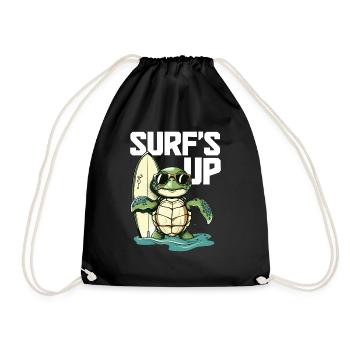 Surfen Schildkröte Surfer Geschenk - Turnbeutel - Schwarz - Vorne