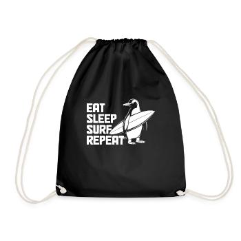 Eat Sleep Surf Repeat Penguin Surfer - Drawstring Bag - black - Front
