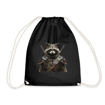Waschbär Ritter Mittelalter - Turnbeutel - Schwarz - Vorne