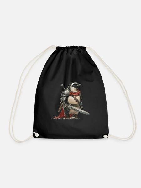Pinguin Ritter Mittelalter - Turnbeutel - Schwarz
