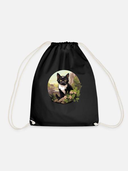Tuxedo Kitten Tuxedo Cat - Drawstring Bag - black