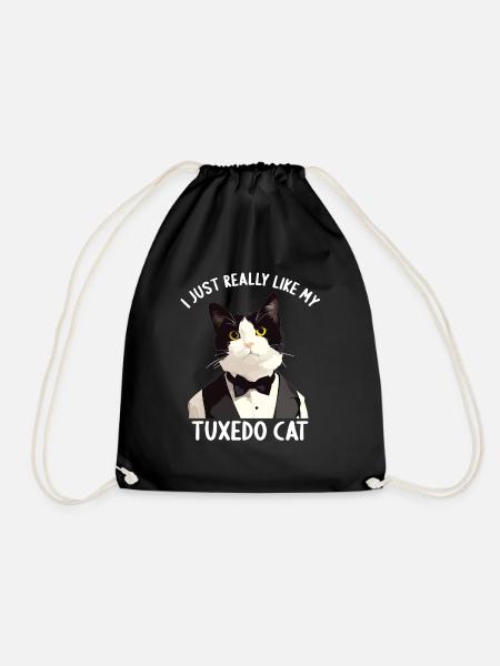 Tuxedo Kitten Tuxedo Cat - Drawstring Bag - black