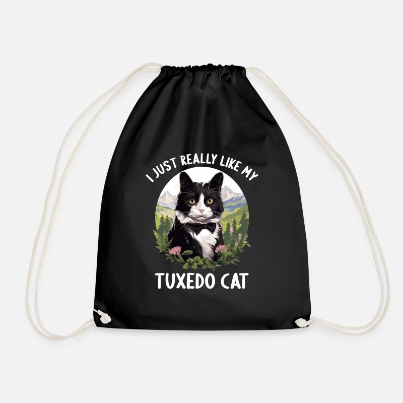 Tuxedo Kitten Tuxedo Cat - Drawstring Bag - black