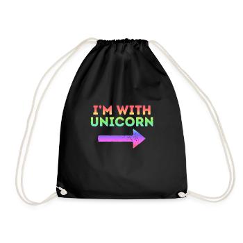 I'm With Unicorn Rainbow Magical Pointing Arrow - Drawstring Bag - black - Front
