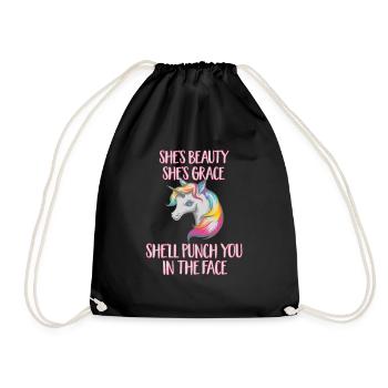 She's Beauty She's Grace She'll Punch You Unicorn - Drawstring Bag - black - Front