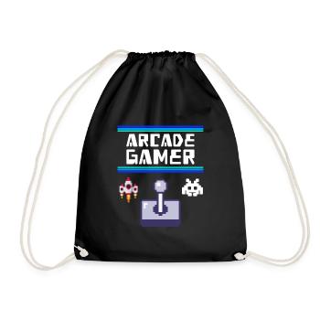 Arcade Gamer Pixel Alien Invader Joystick Retro - Drawstring Bag - black - Front