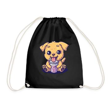 Hund der Bubble Tee trinkt Boba and Dogs Anime - Turnbeutel - Schwarz - Vorne