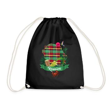 Reunion Colibird Hibiscus Tropical Female Male - Drawstring Bag - black - Front
