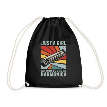 Harmonica Playing Gift - Drawstring Bag - black - Front