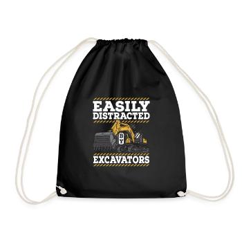 Easily Distracted By Excavators Heavy Equipment Op - Drawstring Bag - black - Front