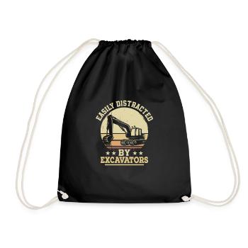 Easily Distracted By Excavators Heavy Equipment Op - Drawstring Bag - black - Front