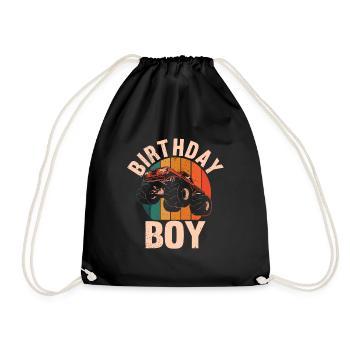 Birthday Kids Monster Truck Birthday Party - Drawstring Bag - black - Front