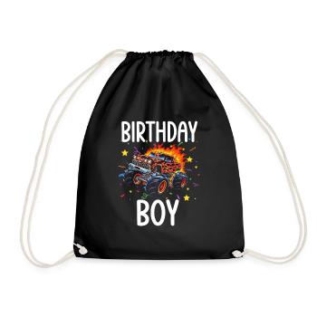 Birthday Kids Monster Truck Birthday Party - Drawstring Bag - black - Front