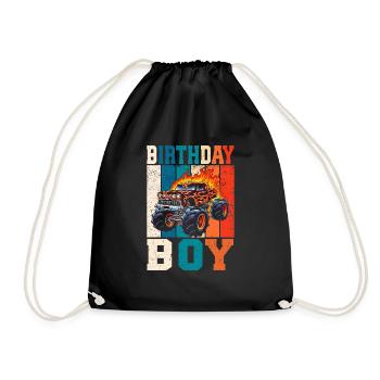 Birthday Kids Monster Truck Birthday Party - Drawstring Bag - black - Front