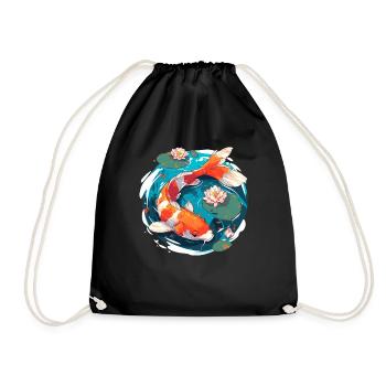 Vintage 80s Rétro Japonais Asiatique Koi Carpe - Sac de sport léger - noir - Devant