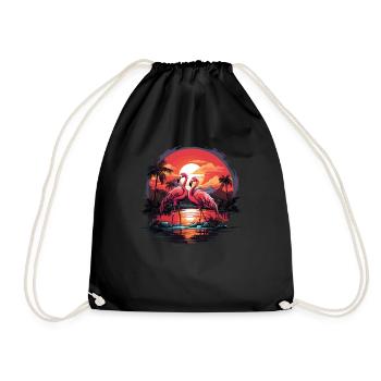 Flamants roses, coucher de soleil, plage, océan flamant rose - Sac de sport léger - noir - Devant