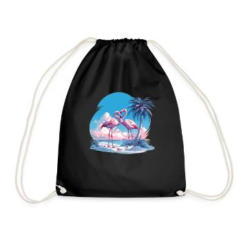Flamingos Sunset Beach Ocean Flamingo - Drawstring Bag - black - Front