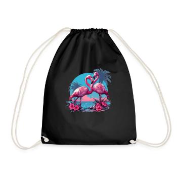 Flamingos Sunset Beach Ocean Flamingo - Drawstring Bag - black - Front