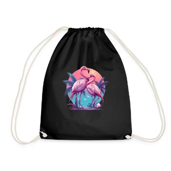 Flamingos Sunset Beach Ocean Flamingo - Drawstring Bag - black - Front