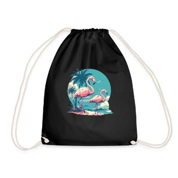 Flamingos Sunset Beach Ocean Flamingo - Drawstring Bag - black - Front