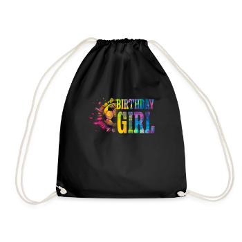 Birthday Girl Soccer Bday Party Theme - Drawstring Bag - black - Front
