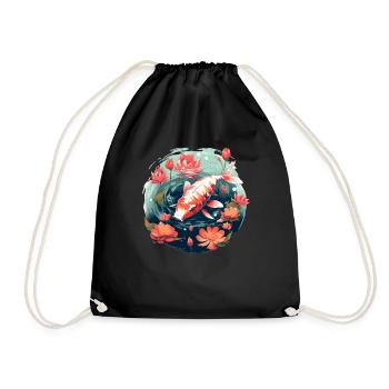 Vintage 80s Rétro Japonais Asiatique Koi Carpe - Sac de sport léger - noir - Devant