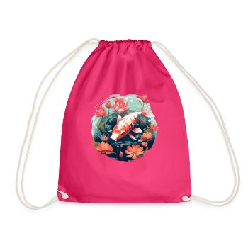 Vintage 80er Retro Japanisch Asiatisch Koi Karpfen - Turnbeutel - Fuchsia - Vorne