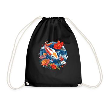 Vintage 80er Retro Japanisch Asiatisch Koi Karpfen - Turnbeutel - Schwarz - Vorne