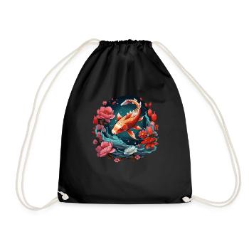 Vintage 80s Rétro Japonais Asiatique Koi Carpe - Sac de sport léger - noir - Devant