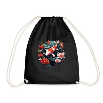 Vintage 80s Rétro Japonais Asiatique Koi Carpe - Sac de sport léger - noir - Devant