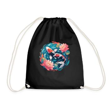 Vintage 80er Retro Japanisch Asiatisch Koi Karpfen - Turnbeutel - Schwarz - Vorne