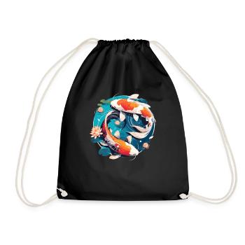 Vintage 80s Rétro Japonais Asiatique Koi Carpe - Sac de sport léger - noir - Devant
