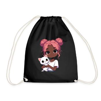 Anime African American Afro Anime Merch Stuff - Drawstring Bag - black - Front