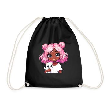 Anime African American Afro Anime Merch Stuff - Drawstring Bag - black - Front