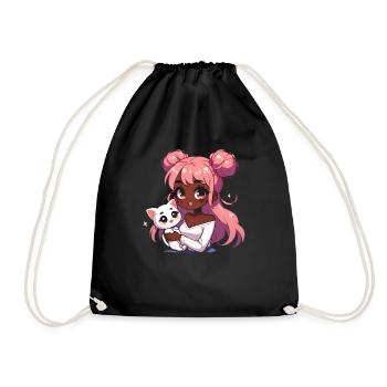 Anime African American Afro Anime Merch Stuff - Drawstring Bag - black - Front