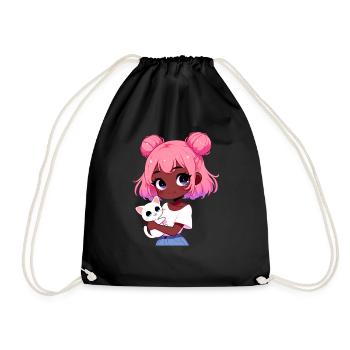 Anime African American Afro Anime Merch Stuff - Drawstring Bag - black - Front