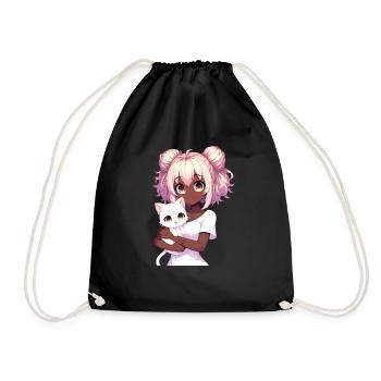 Anime African American Afro Anime Merch Stuff - Drawstring Bag - black - Front
