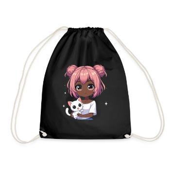 Anime African American Afro Anime Merch Stuff - Drawstring Bag - black - Front