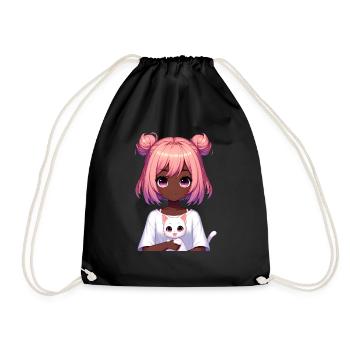Anime African American Afro Anime Merch Stuff - Drawstring Bag - black - Front